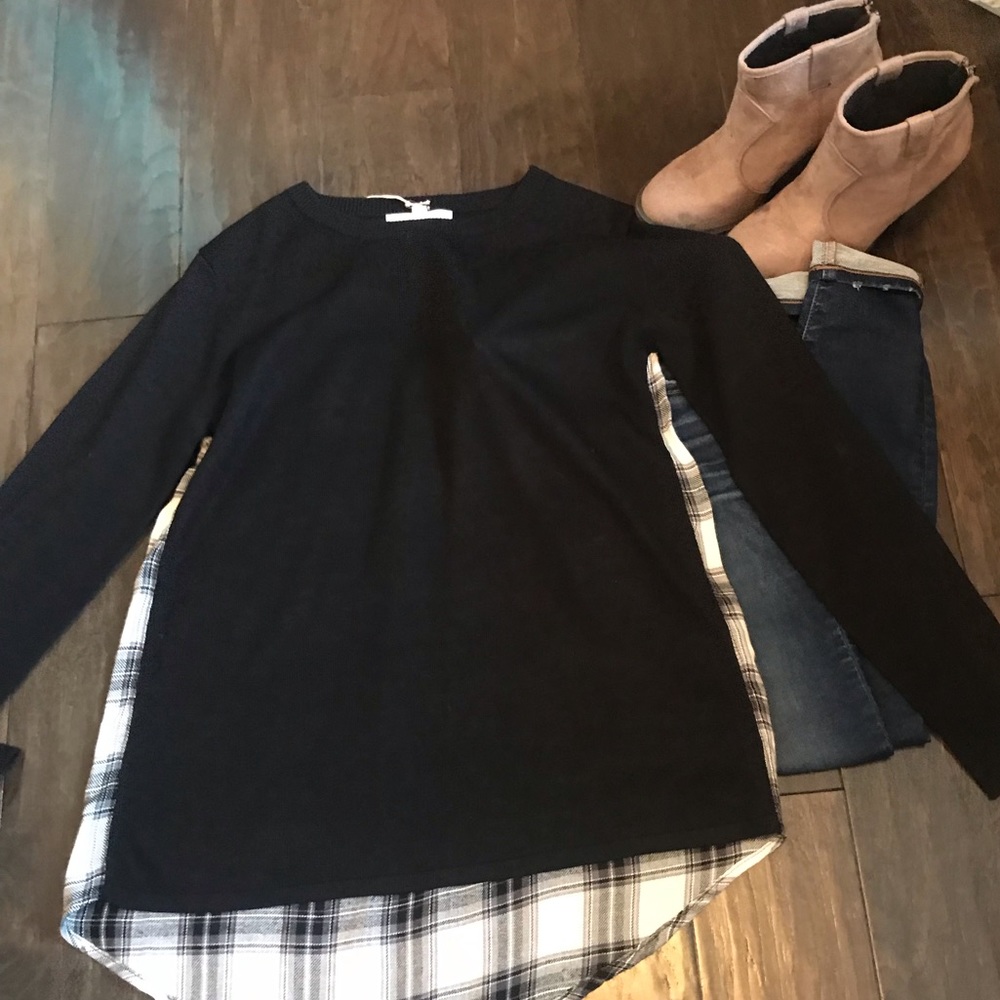 Honey Punch Black and Plaid Sweater